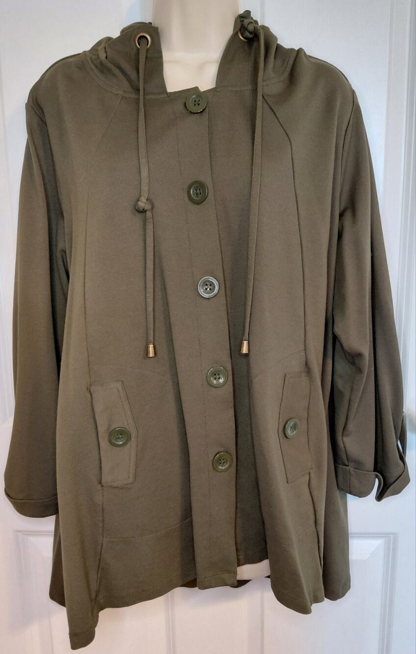 Christian Siriano New York Hooded Swing Jacket Olive Green Plus Size 1X